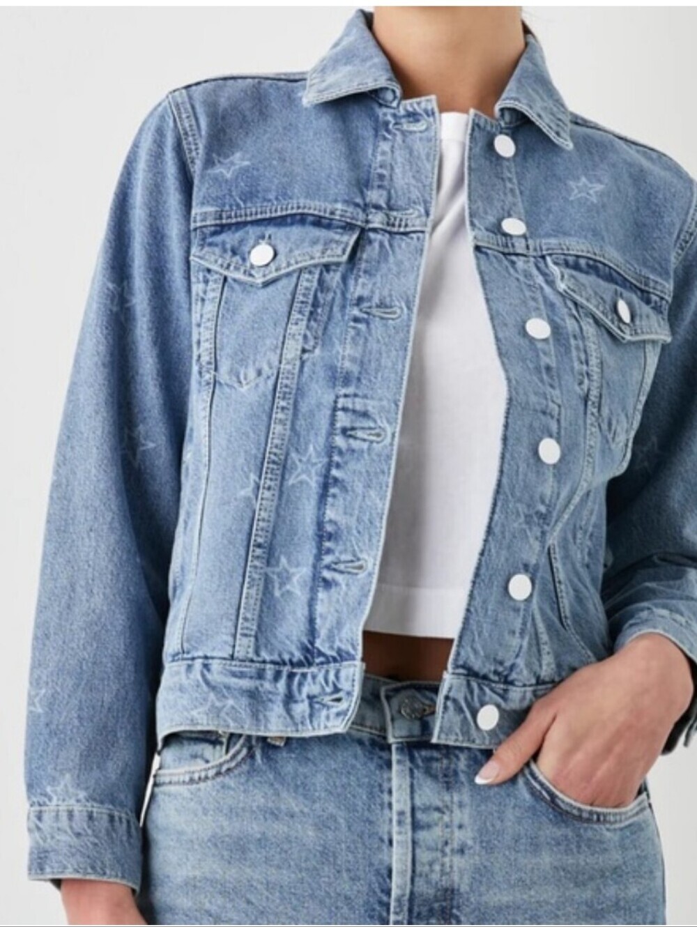 Rails light blue denim jacket Stars Print Sz S Contemporary Street Wear Casual